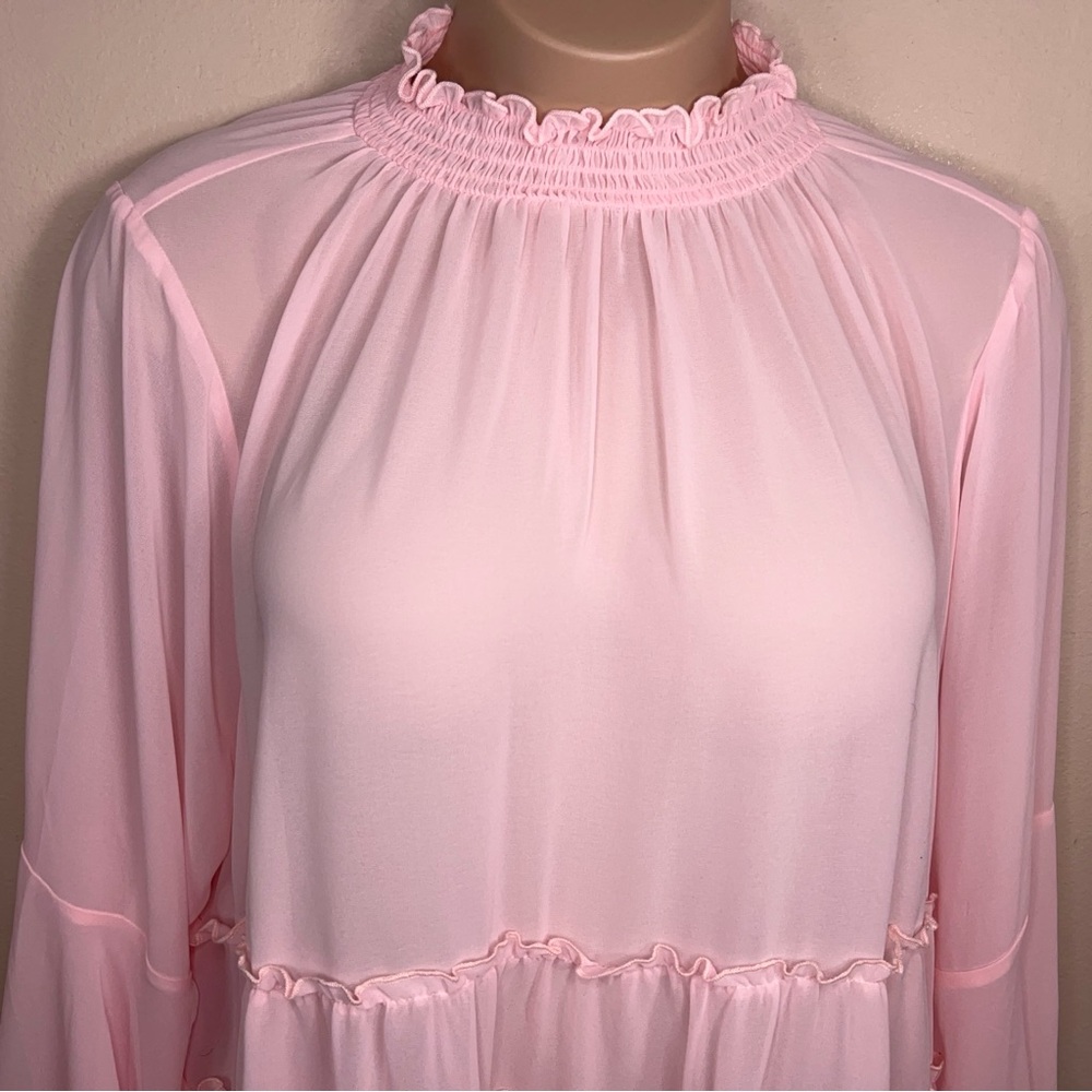 Size 26 Torrid 4 Pink Ruffle Blouse Long Sleeve Feminine Coquette Pastel - Picture 15 of 15